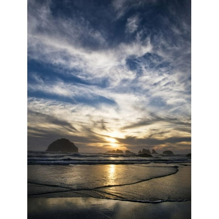 USA, Oregon, Bandon Beach. Face Rock and Sea Stacks at Twilight Print Wall Art By Jaynes