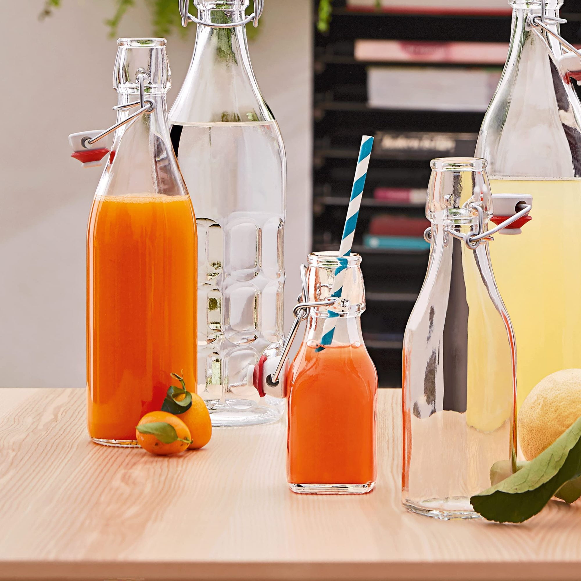 Bormioli Rocco 17oz Swing Bottle (Set of 4) - Reusable Glass Bottles with Airtight Leakproof Swing Tops, BPA-Free Office Water Bottle, Great for Homemade Syrups, Dressings, Infused Oils, Fresh Juices