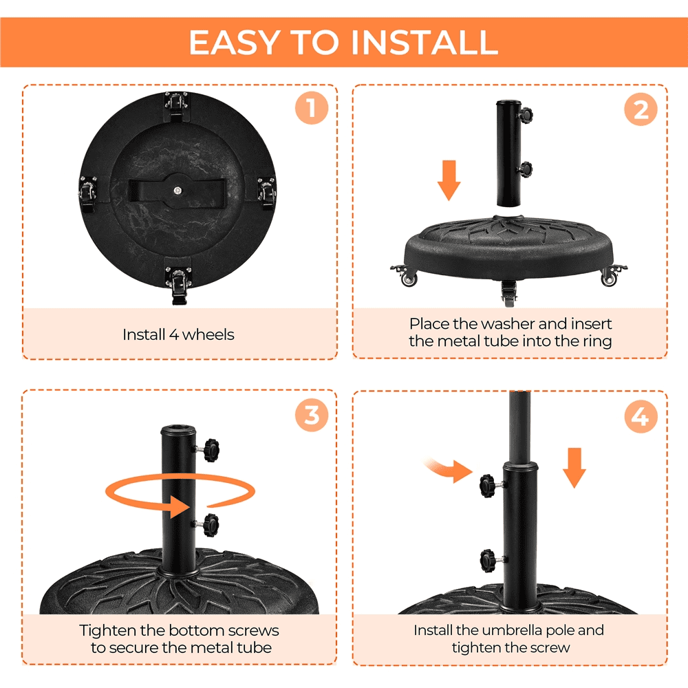 Renwick 20" Outdoor Rolling Patio Market Umbrella Base for Garden, Black