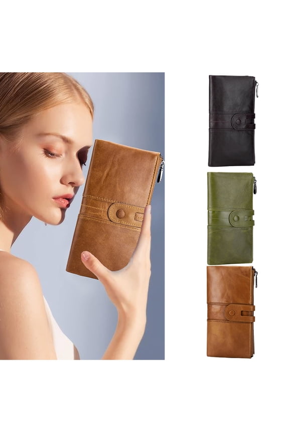 Fashion leather ladies vertical wallet multi -function female student Korean version of mobile wallet RFID long wallet/Brown