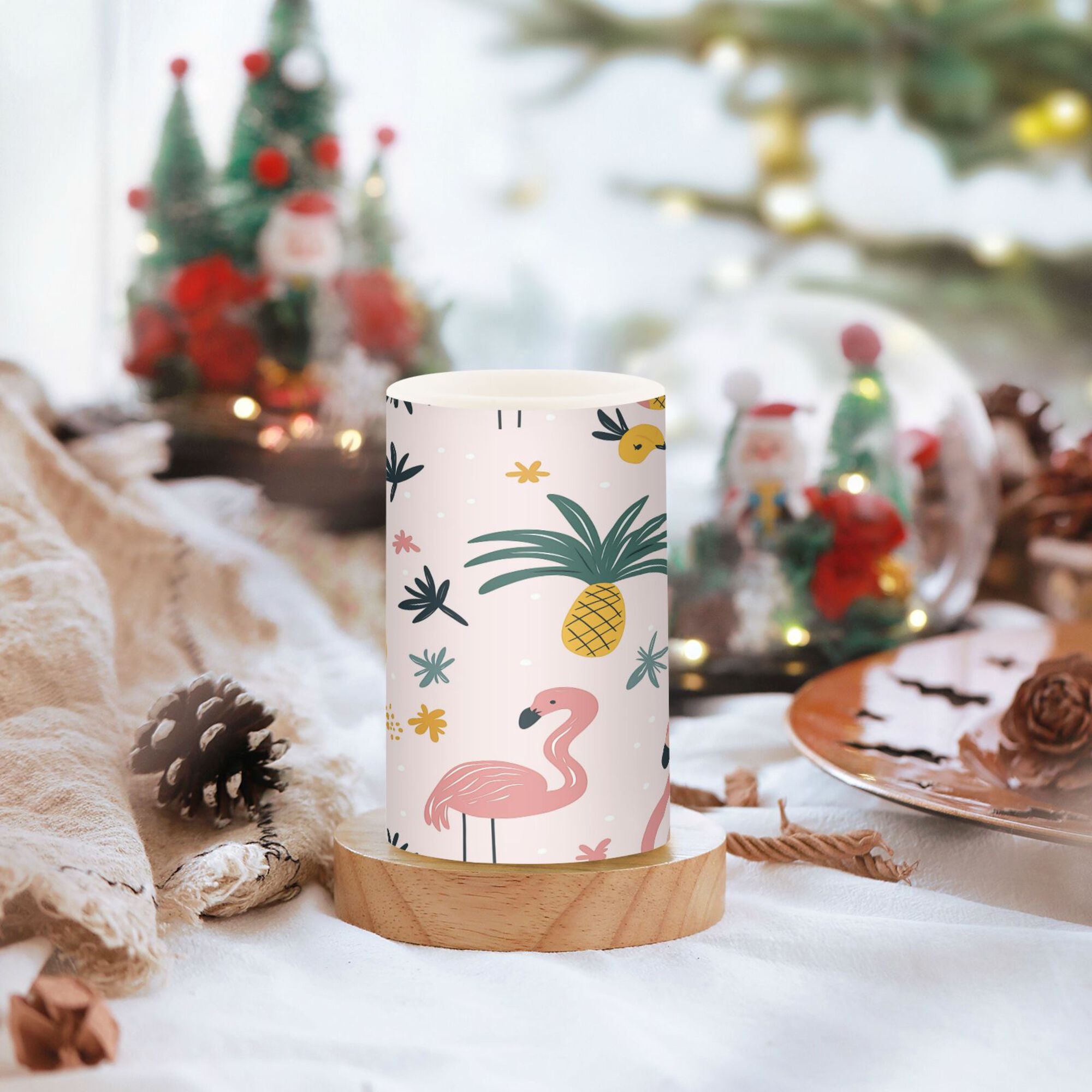 Yayeee Flameless Candles with Remote Flickering Battery Operated Multi Color Changing, Flamingo Pattern