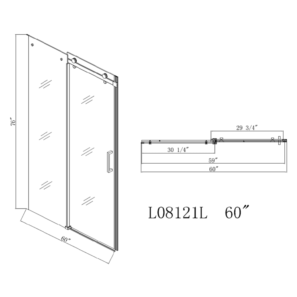 Kepooman 60 W x 76 Shower Door, Frameless Bypass Sliding Hinged Bathtub Door for Hotel Bathroom Kepooman 60 W x 76 Shower Door, Frameless Bypass Sliding Hinged Bathtub Door for Hotel Bathroom