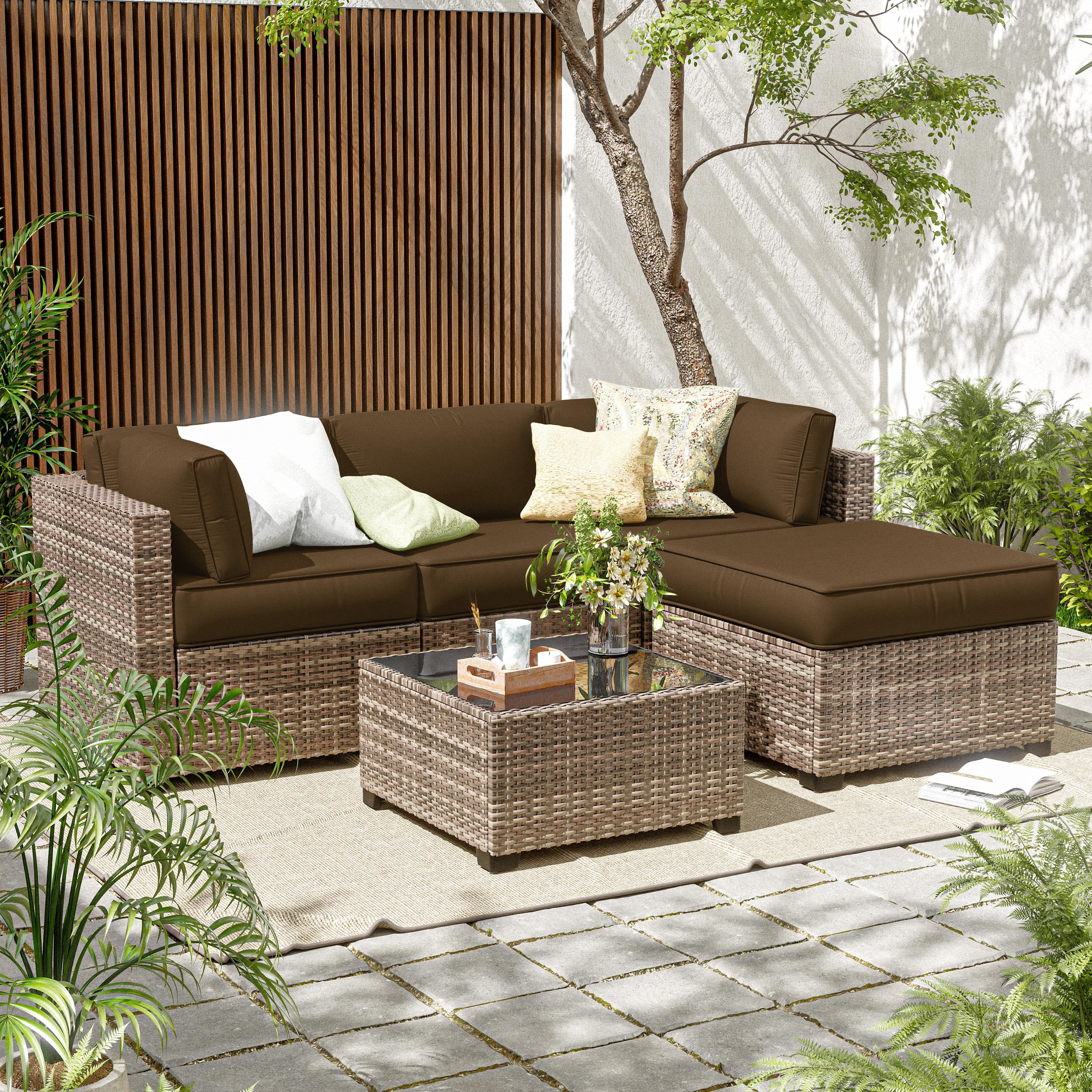 Kimunuk 9Pcs Outdoor Slipcovers for Cushions, Waterproof Patio Cushion Replacement Covers with Zipper for 4-Seat Patio Furniture Set, Chocolate