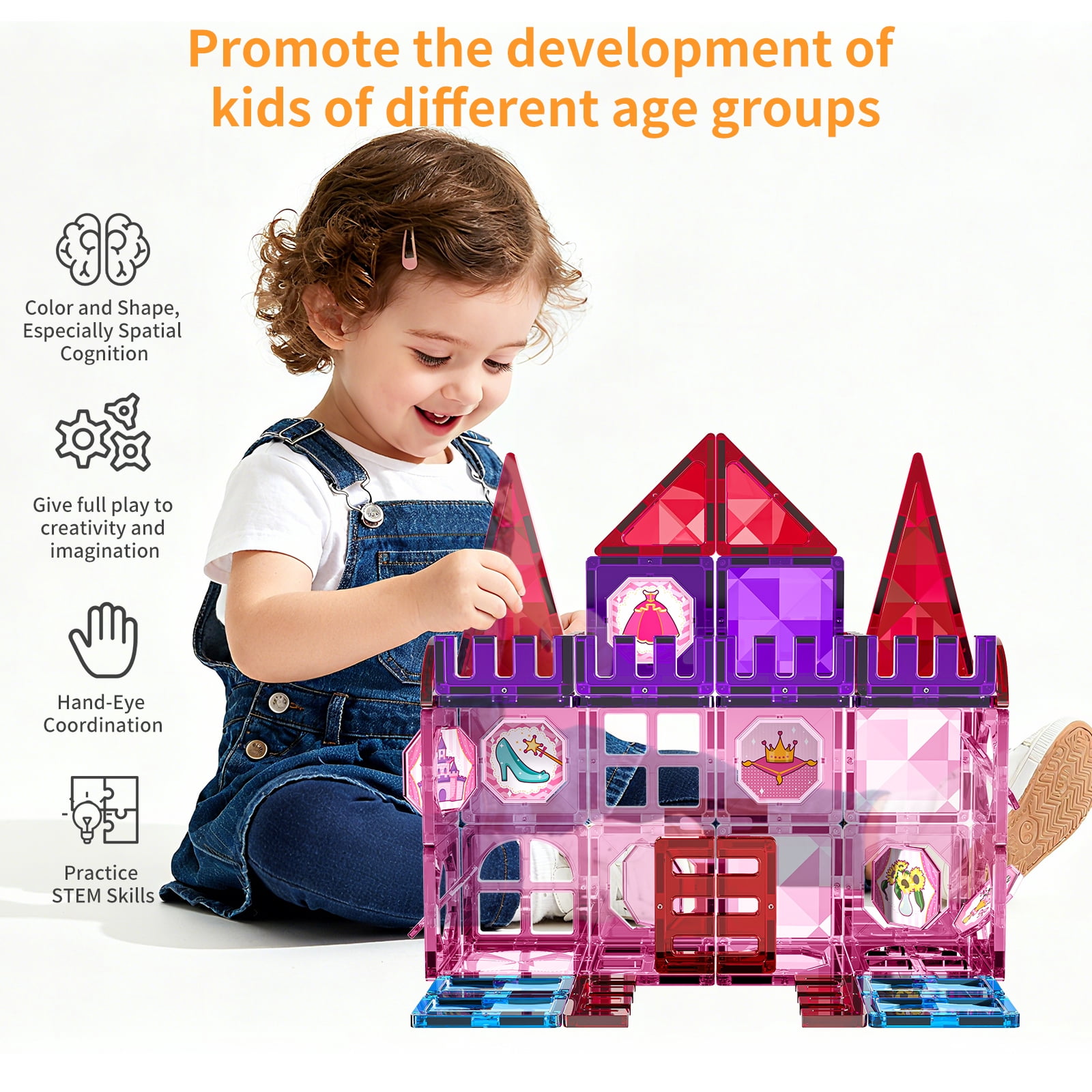 Lucky Doug 66 PCS Magnetic Tiles for Kids Girls, Construction STEM Building Blocks Educational Toy, Building Toys for Girls Ages 3+