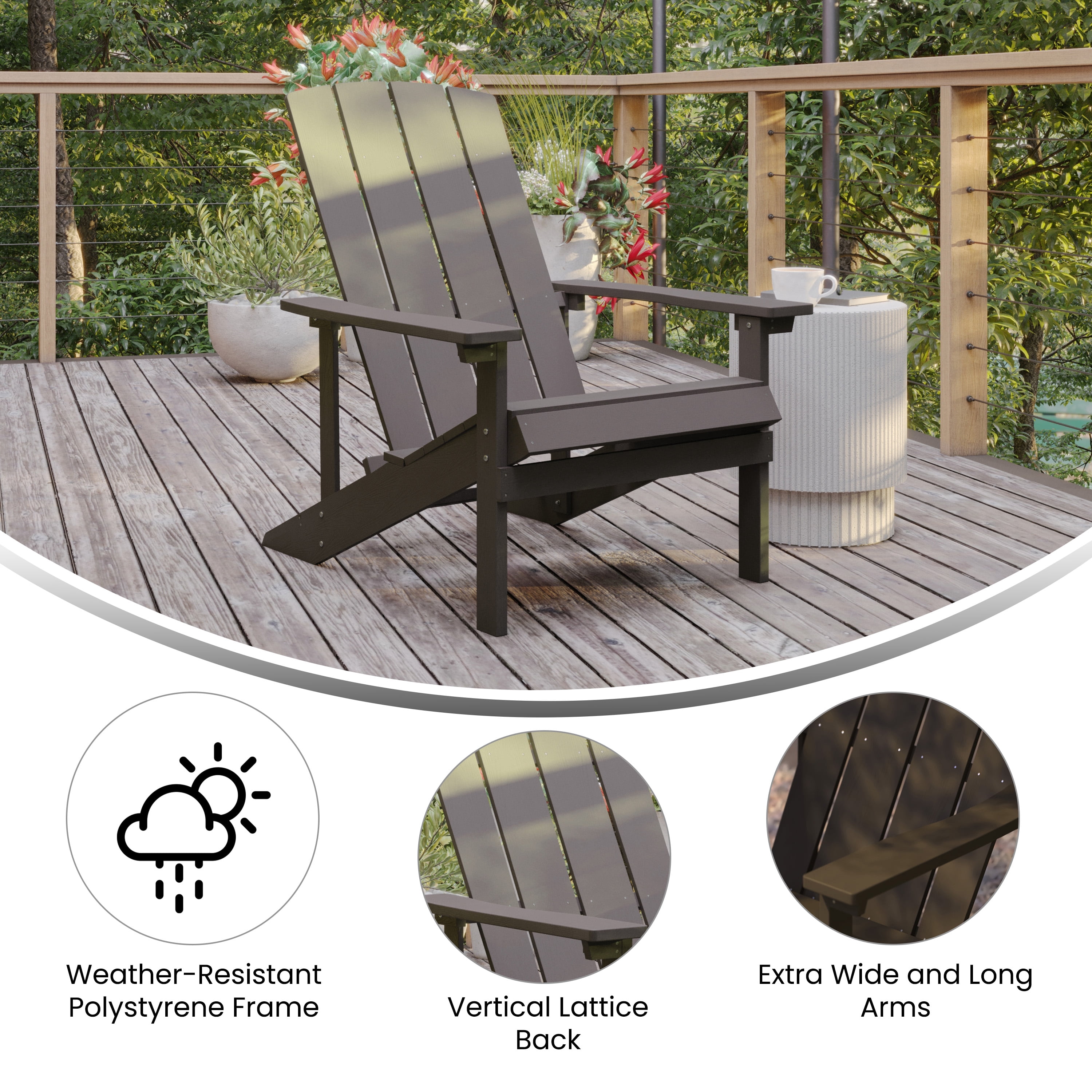 BizChair Commercial Grade Indoor/Outdoor Adirondack Chair, Weather Resistant Durable Poly Resin Deck and Patio Seating, Mahogany