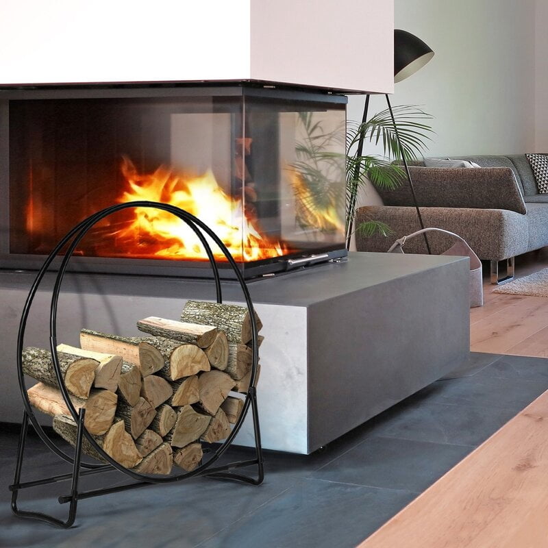 24" Indoor Fireplace Wood Holder, Rustproof Outdoor Firewood Racks