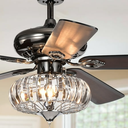 Warehouse of Tiffany Chrysaor II 1-Light Crystal 5-blade 52-inch Pear Black Ceiling Fan