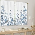 thumbnail image 2 of Watercolor Blue Flower Kitchen Curtains Floral Plant Cafe Window Curtains Botanical Leaves Rod Pocket Bathroom Window Drapes 53"W x 96"L (Pack of 2), 2 of 6