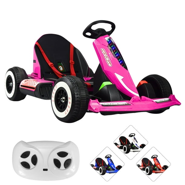 Montable Electrico Go Kart para Niños Largo Ajustable Luz 12v - Rosa