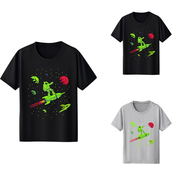 Asxite Toddler Tops Kids Summer Tops Space Print Crewneck Short Sleeve T Shirt for 3-12 Years