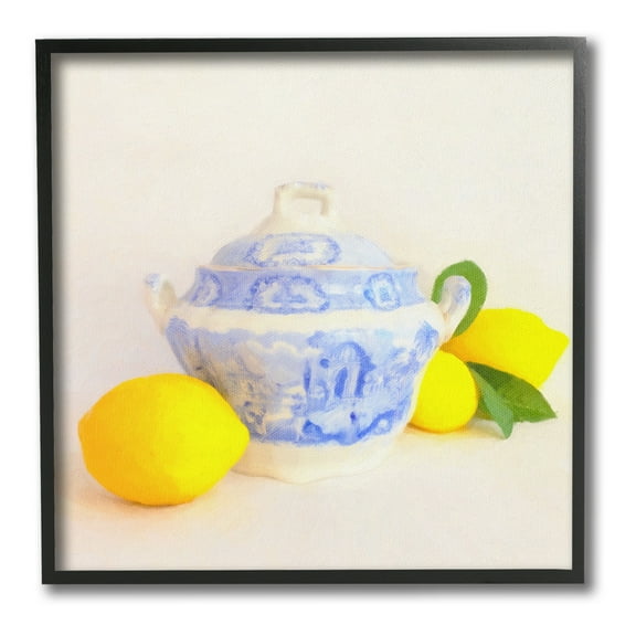 Stupell Industries Lemons & Ornate Pottery Food & Beverage Painting Black Framed Art Print Wall Art, 12 x 12