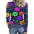 thumbnail image 6 of Halloween Long Sleeve Shirts for Women Slim Ribbed Funny Pumpkin Tunic Blouse Party Crew Neck Spring Day Fashion Clothing Dark Purple S, 6 of 6