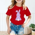 thumbnail image 2 of MIXUE Kids Girls Tops & T-Shirts Kids Summer Cute Easter Bunny Print Round Neck Short Sleeve Pullover Tshirts Holiday Wear,Red,7-8 Years, 2 of 4