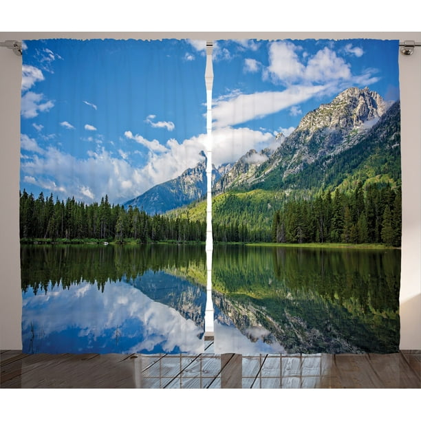 Lake House Decor Curtains 2 Panels Set Pure Mountain Lake Scenery With Trees And Bright Cloudy Sky Nature Look Print Living Room Bedroom Accessories By Ambesonne Walmart Com Walmart Com