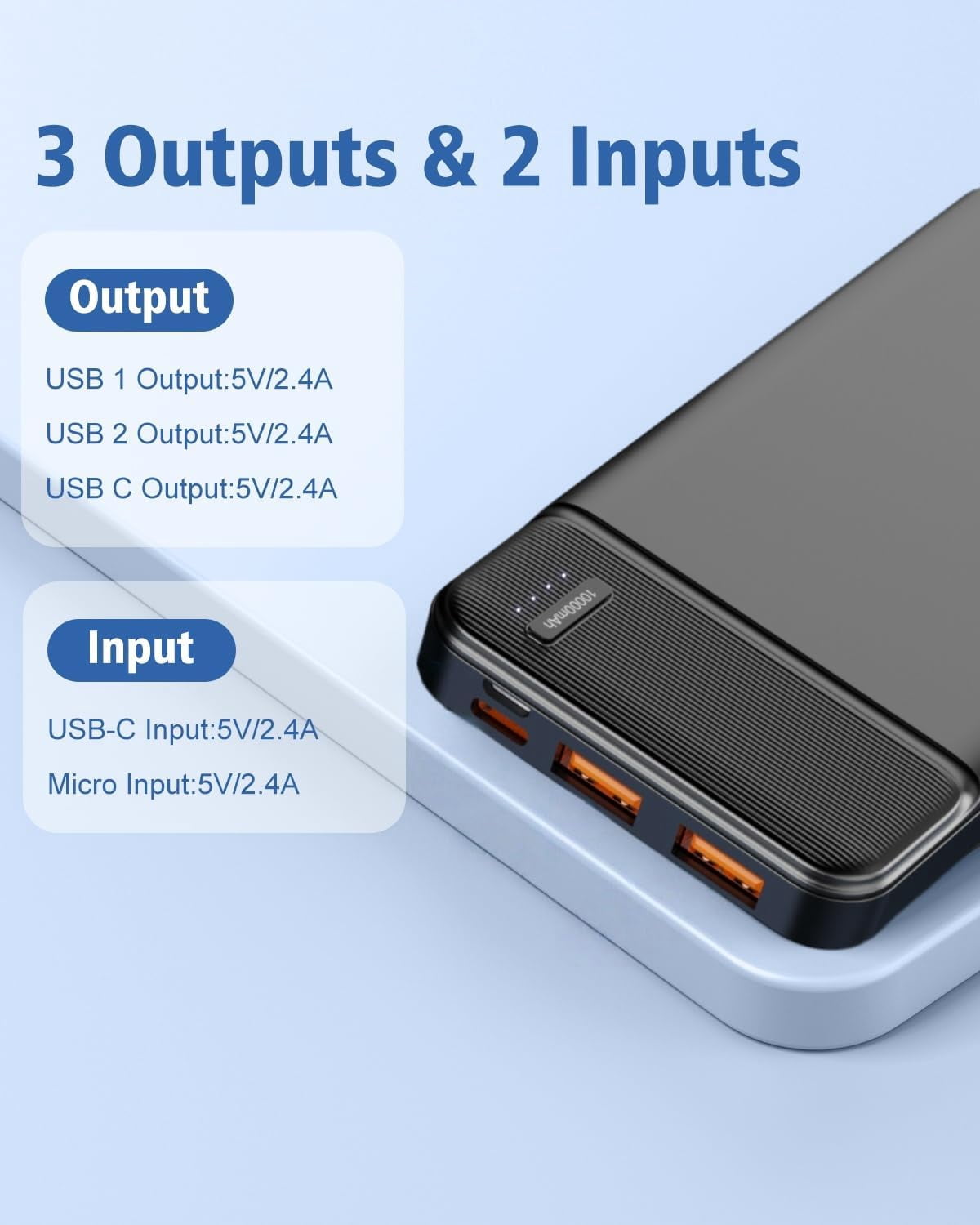 RGHJAR-5V 2A Power Bank Battery Pack for Heated Jacket & Vest, Portable Charger 10000mAh, Ultra Slim with USB-C Input/Output, Compatible for Smartphones & Tablets, Gifts for Men Women. (Black)