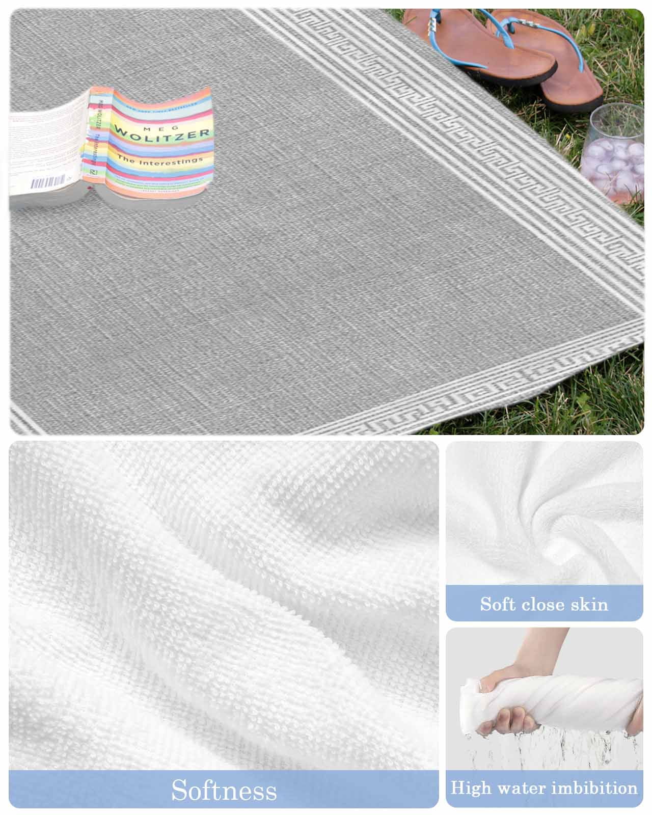 Grey Retro Greek Key Beach Towels Oversized Super Absorbent, Geometric Greece Ancient Rustic Lightweight Bath Towel Quick Dry Sets For Bathroom/Pool/Rv Camping/Beach Play/Gym Room/Picnic 31"x62"