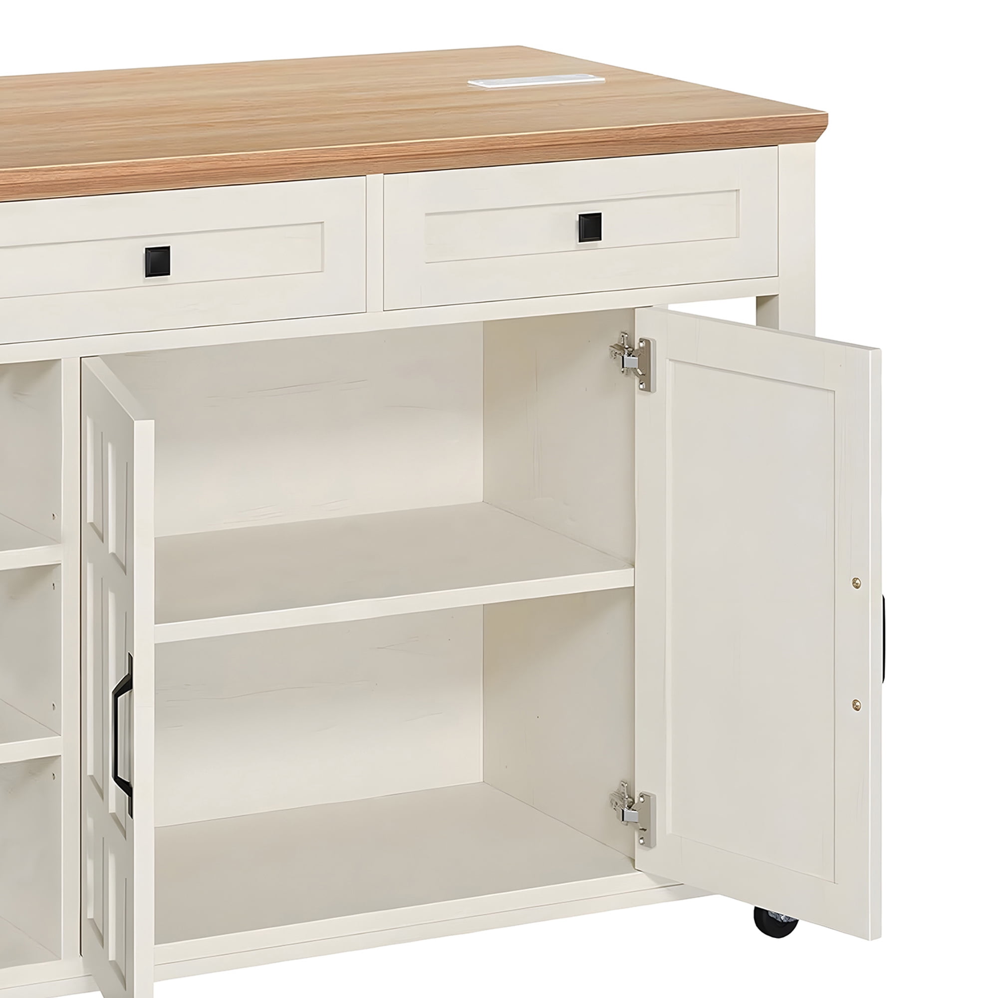 ModFusion 45" Kitchen Island Cart Drop Leaf Power Outlet Rolling Storage Cabinet Drawers Side Shelves