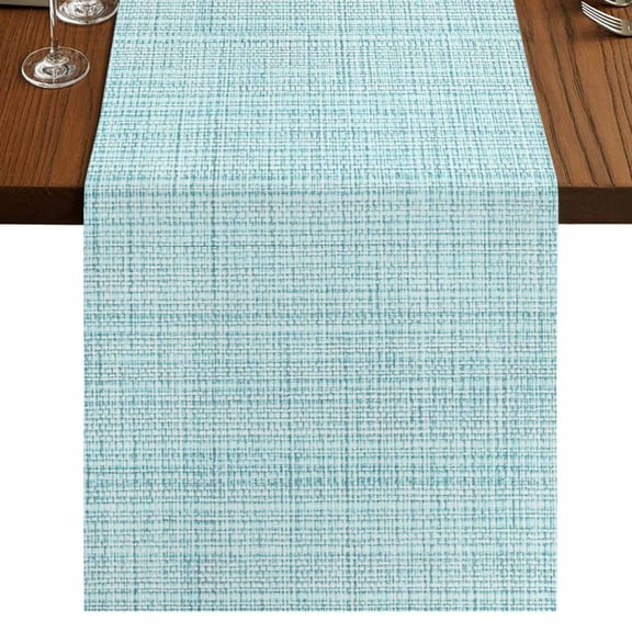 Teal Rustic Burlap Cotton Table Runner 13x36 Inches Short, Vintage Farmhouse Aqua Solid Color Farmhouse Table Runners, Outdoor Dining Table Decor for Baby Shower/Party/Wedding