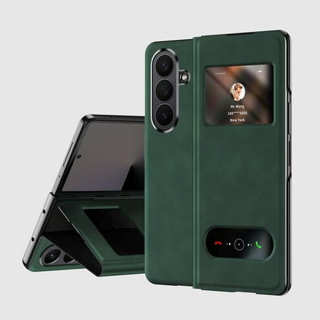 for Samsung Galaxy Z Fold 7 Maghetic Flip Folding Stand Case with Window View High Classy Luxurious Business Leather, Full Body Protective Slim Cover For Samsung Galaxy Z Fold 7,Darkgreen