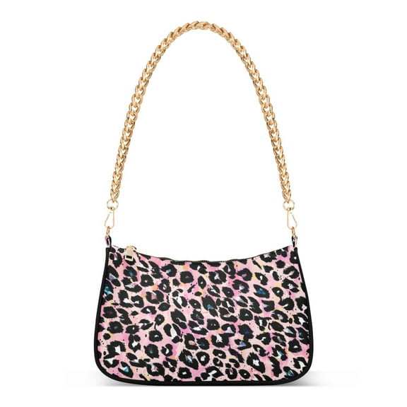 Abstract Watercolor Leopard Print Womens Chain Shoulder Bag Tote Handbag Clutch Hobo Purse with Zipper for Travel Casual
