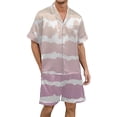 thumbnail image 1 of Men's Gradient Printed Satin Short Sleeve Button Up Pajama Loungewear Set for Comfortable Sleep and Relaxation at Home, 1 of 1