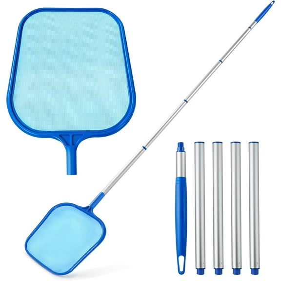 Pool Skimmer - Pool Skimmer Net with 5 Section Adjustable Telescopic Aluminum Pole, 25''- 64'', Pool Net Skimmer Rake with Ultra Fine Mesh , Pool Leaf Skimmer for Swimming Pools, Spas, Hot Tubs
