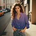 thumbnail image 2 of Holzkary Womens Button Down Shirt Casual Long Sleeve Cotton Blouse Loose Fit Collared Work Gauze Tops Women's Gradient Printed Shirt Lapel Button Shirt Purple 4Xl, 2 of 5