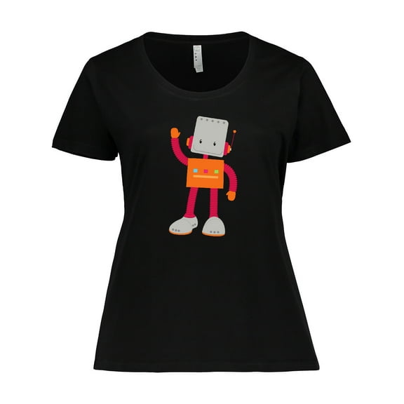 Inktastic Cute Robot, Smiling Robot, Colorful Robot Women's Plus Size T-Shirt