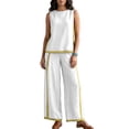 thumbnail image 2 of 2 Piece Sets for Women Color Block Linen Lounge Sets Sleeveless Top Wide Leg Pants Matching Casual Travel Outfit, XL, 2 of 9