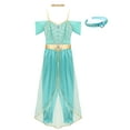 thumbnail image 5 of YiZYiF Women's Arabian Princess Dance Costume Halloween Party Fancy Dress Shiny Belly Dance Jumpsuit Turquoise B XXL, 5 of 7
