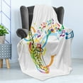 thumbnail image 4 of Music Soft Flannel Fleece Throw Blanket, Colored Illustration of Saxophone with Wavy Notes in Air Fun Vibes Retro Boho Form, Cozy Plush for Indoor and Outdoor Use, 60" x 80", Multicolor, by Ambesonne, 4 of 5