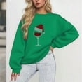 thumbnail image 2 of Women's Christmas Outfits Crewneck Sweathshirt Rhinestones Wine Glass Pattern Trendy Baggy Pullover Holiday Tops (2XL, Green), 2 of 7