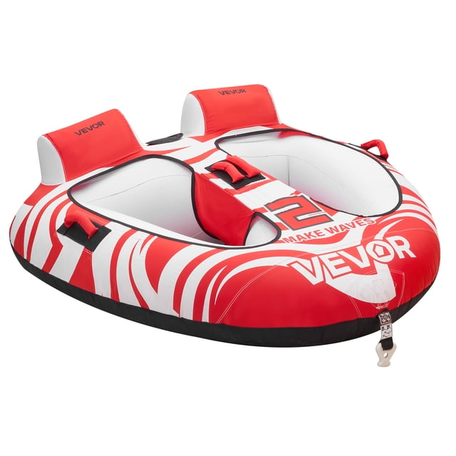 VEVOR Towable Tubes for Boating, 2-Rider Inflatable Boat Tubes and Towables, 340 lbs Capacity Water Sport Tubes for Boat to Pull - with 2 Cockpits, Full Nylon Cover, Padded Grab Handles & Safety Valve