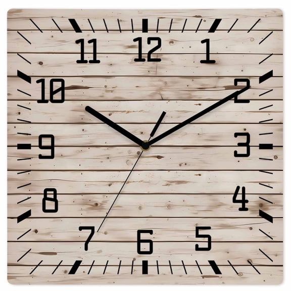 Vintage Farmhouse Wooden Wall Clock Silent Non Ticking, Country Retro Beige Wooden Grain Square Wall Clocks Battery Operated, Decor Clock for Home Office, Living Room, Kitchen, 10 Inch