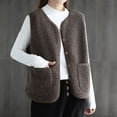thumbnail image 3 of Fall Winter Women Vest Coat V Neck Fleece Single-breasted Double Pockets Sleeveless Cardigan Solid Color Daily Wear Office Waistcoat, 3 of 8
