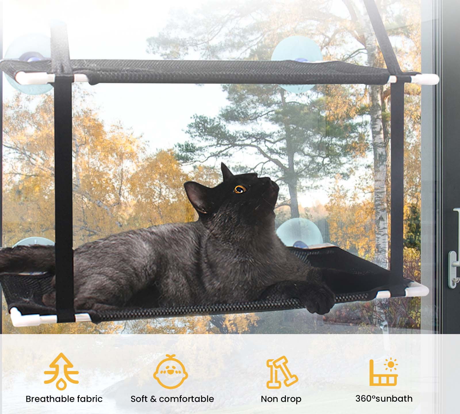 Cat Window Perch, Double Layered Cat Window Hammock, Window Mounted Cat Seat Cat Bed, Window Sill Cat Bed, Cat Hammock for Window, Black