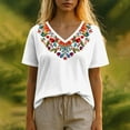 thumbnail image 2 of Womens V Neck T-Shirts Loose Fit Short Sleeve Flower Print Boho Tops Casual Summer Tee Tshirts (XL, White), 2 of 5