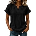 thumbnail image 2 of SSZMDLB Women V Neck T-Shirts Short Sleeve Solid Casual Basic Tee Beach Summer Tops Fashion Scoop Neck Comfy Vacation Outfits Workout Clothes, Black S, 2 of 8
