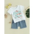 thumbnail image 3 of Bslissey Toddler Baby Girls Summer Outfits 6M 12M 18M 24M 3T Short Sleeve Letter Print T-shirt with Elastic Waist Shorts 2Pcs Infant Casual Short Pants Sets, 3 of 10