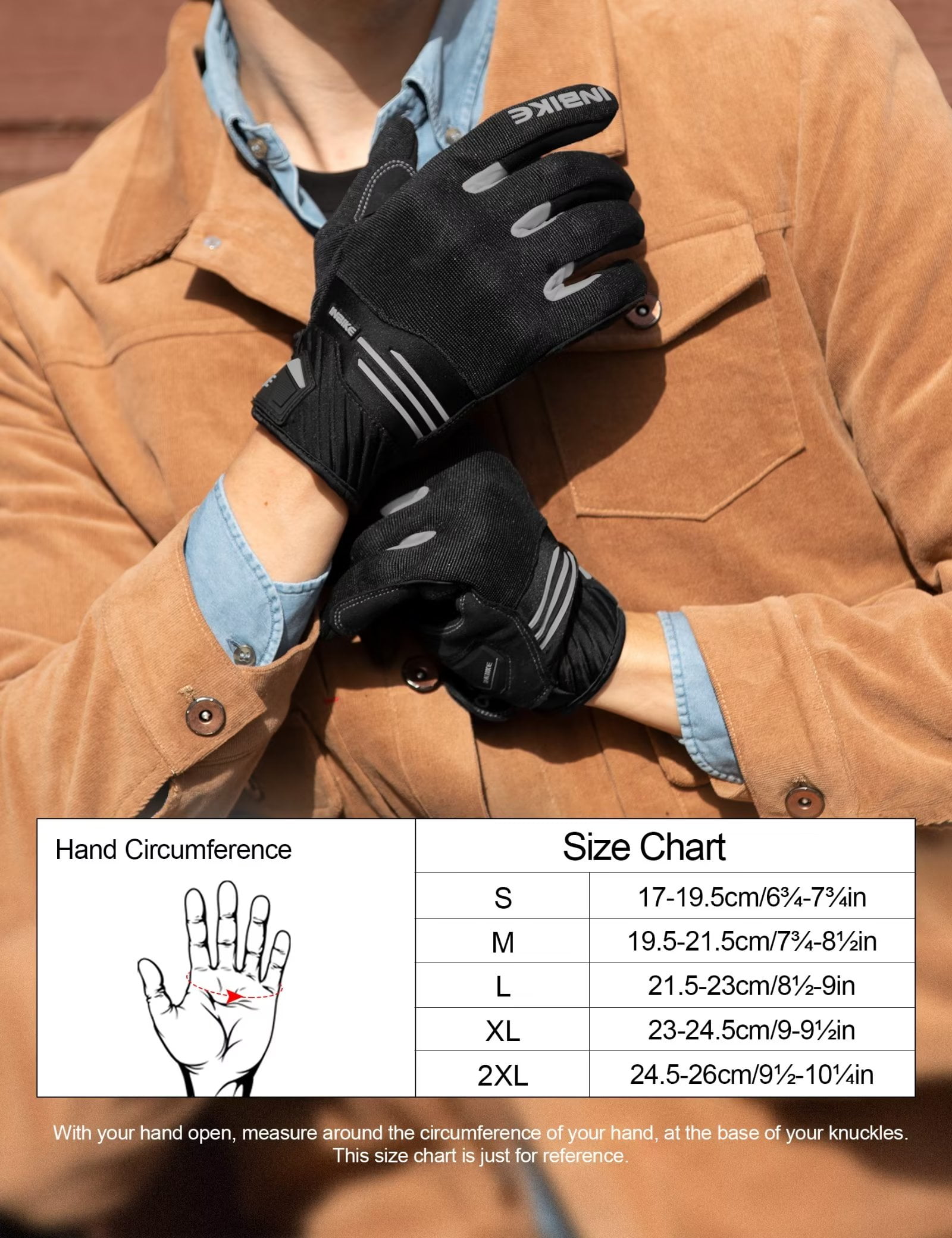 INBIKE Motorcycle Gloves MTB Touchscreen with Thicken Padded & TPR Knuckle Protection Road Bike Gloves Black X-Large