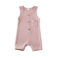 thumbnail image 1 of Qmyliery Baby Summer Romper, Solid Color Sleeveless Round Neck Button Closure Ribbed Jumpsuit, 1 of 8