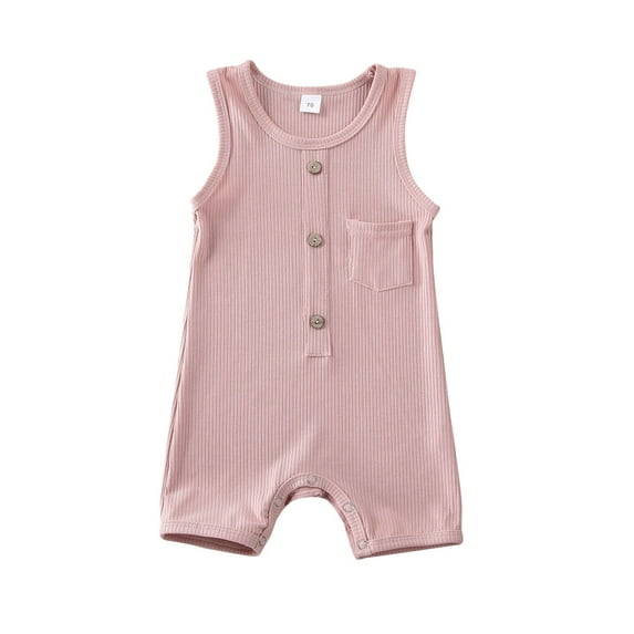 Gureui Infant Baby Boy Girl Summer Ribbed Romper, Sleeveless Crew Neck Solid Color Button Closure Long Leggings Jumpsuit