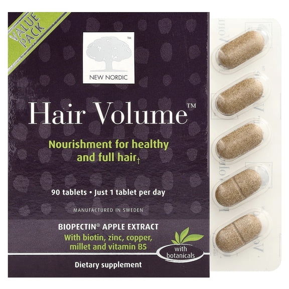 New Nordic Hair Volume |Hair Health Biotin and Apple Extract Tablet Supplement, 90 Tablets