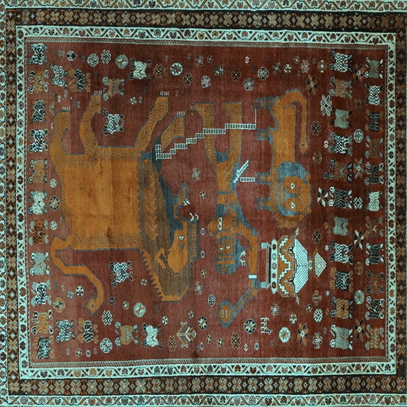 Ahgly Company Indoor Square Animal Light Blue Traditional Area Rugs, 6' Square