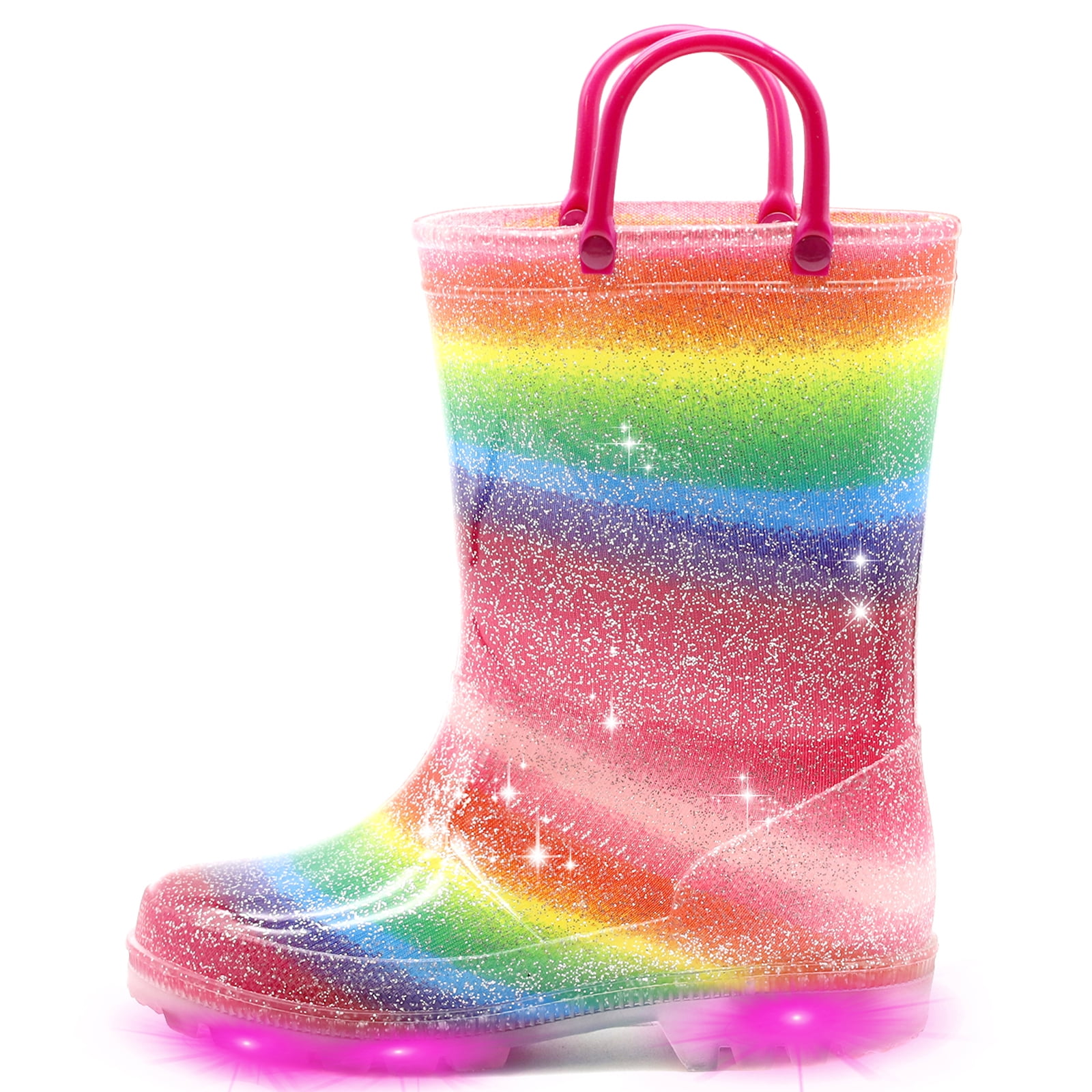 EUXTERPA Girls Glitter Rain Boots Kids Toddler Light Up Rain Boots with