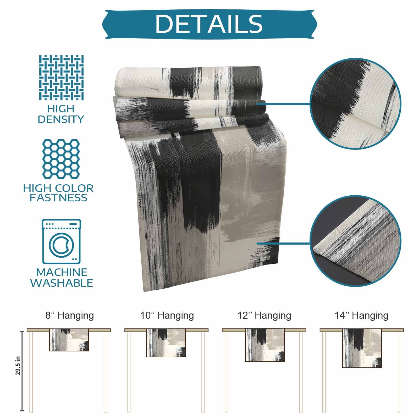 Hokiten Table Runners 108 Inches Long Dress Scarves, Black White Farmhouse Coffee/Dining/Kitchen Table Runner for Living Room, Modern Oil Painting Abstract Artwork 13x108 Inch