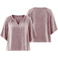 thumbnail image 4 of Women's Plus Size Gingham Blouses V Neck 3/4 Sleeve Loose Tunic Shirts Work office Casual Summer Tops Lightweight Everyday Plaid Shirts Hot Pink, 4 of 7
