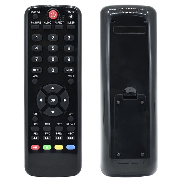 New Replace RC20 for Haier LCD TV remote control, compatible with models LE46B1381C, L32F1120, and L32F1120A. Made from durable ABS material, this black remote features a standard button layout, including power, volume, channel, and navigation controls. The front view shows the button arrangement, while the back view displays the battery compartment. Batteries are not included. Packaged in a PP bag with dimensions of 28cm x 13.5cm x 0.5cm.