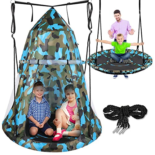 Kids Hanging Tent Saucer Swing - Detachable Tent Cover - Giant 