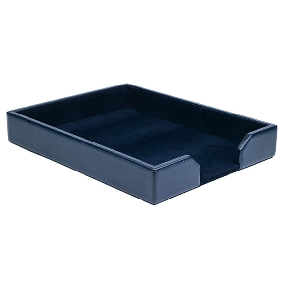 DACASSO Bonded Leather Desktop Letter Tray - Luxury Letter Holder & Paper Organizer for Desk - Office Organization & Executive Desk Decor - (Navy Blue) 13.5 x 10.5 x 2